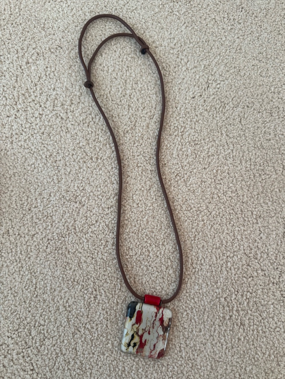 Art Glass Pendant Necklace in Red, Cream & Black